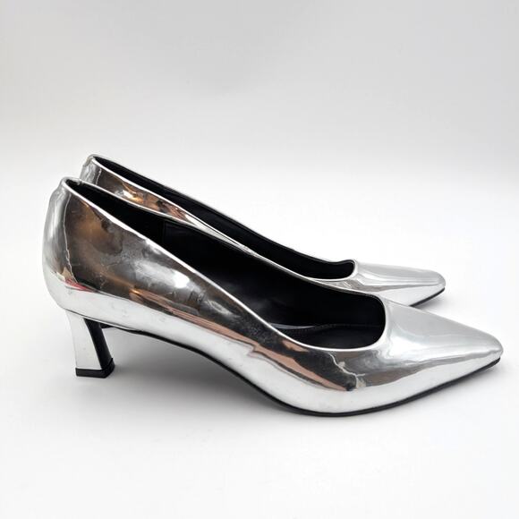 Steve Madden Nathalia Patent Leather Kitten Heels Women's Silver Metallic US8.5M - Picture 3 of 13